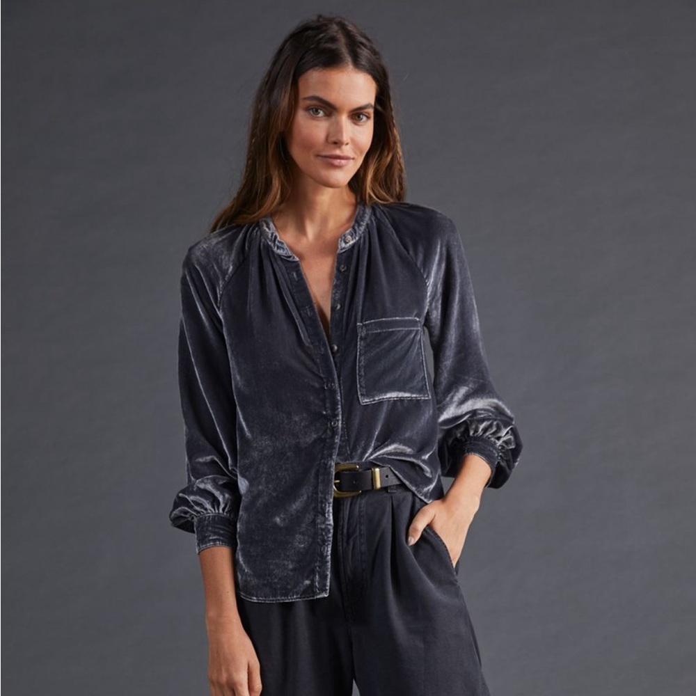 Anthropologie Pilcro Velvet Blouse in Dark Gray